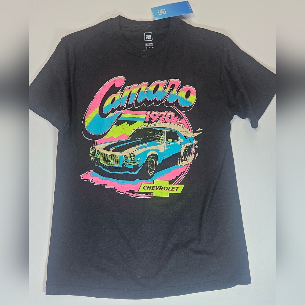 Chevy Camaro T-shirt Mens‎ Medium Black Multicolor 1970 Retro Inspired Graphic